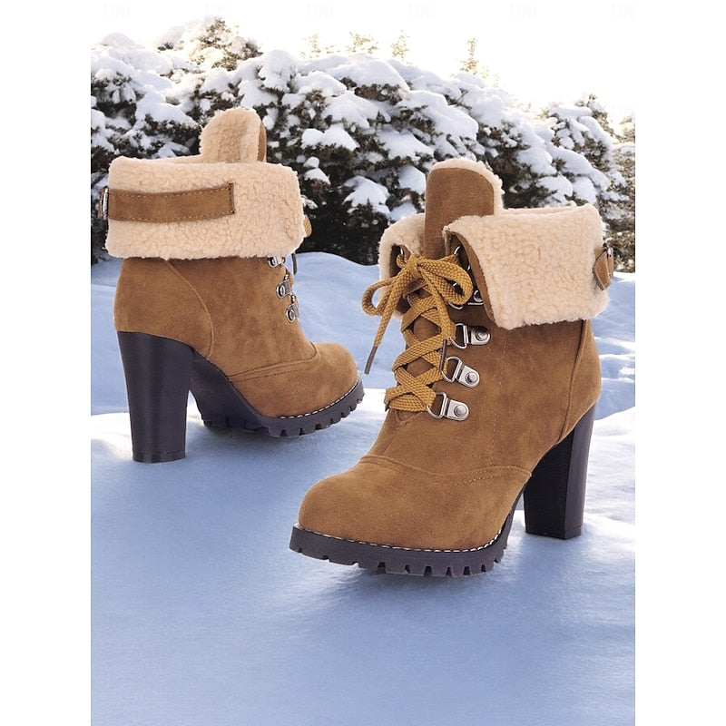 Women's Plush-Lined Laced Cold-Weather Boots with Chunky Heel – view 2