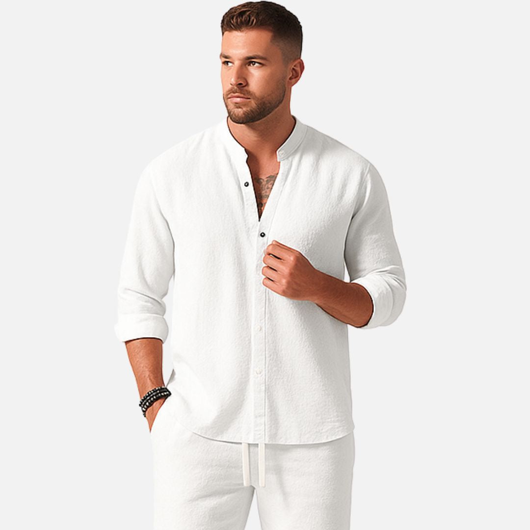 Men's Band Collar Shirt and Pants Set for Work – view 4