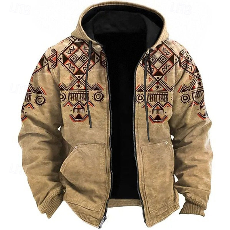 Men's Heritage Pattern Zip-Front Hood-Detail Jacket – Brown