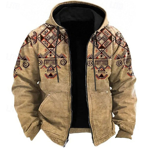 Men's Heritage Pattern Zip-Front Hood-Detail Jacket – Brown