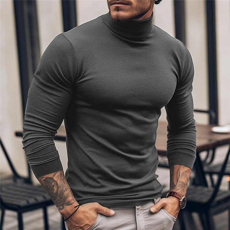 Men's Streamlined Long Sleeve Turtleneck for Layering – Dark Gray
