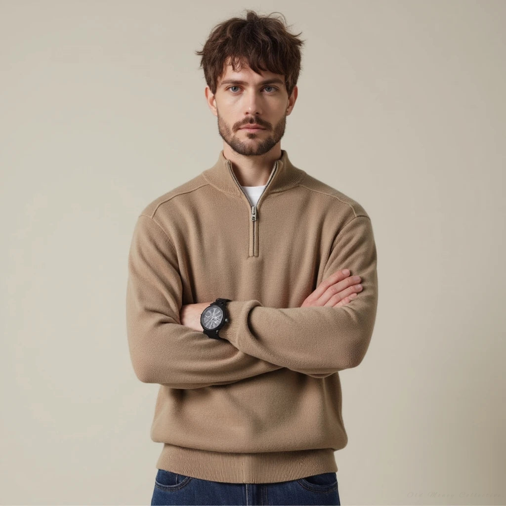 Men's Wool Half-Zip Pullover for Winter Layering – Beige