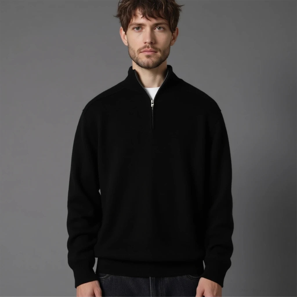 Men's Wool Half-Zip Pullover for Winter Layering – Black
