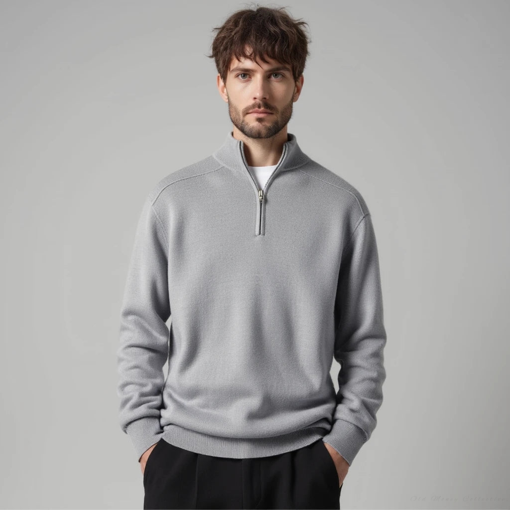 Men's Wool Half-Zip Pullover for Winter Layering – Gray