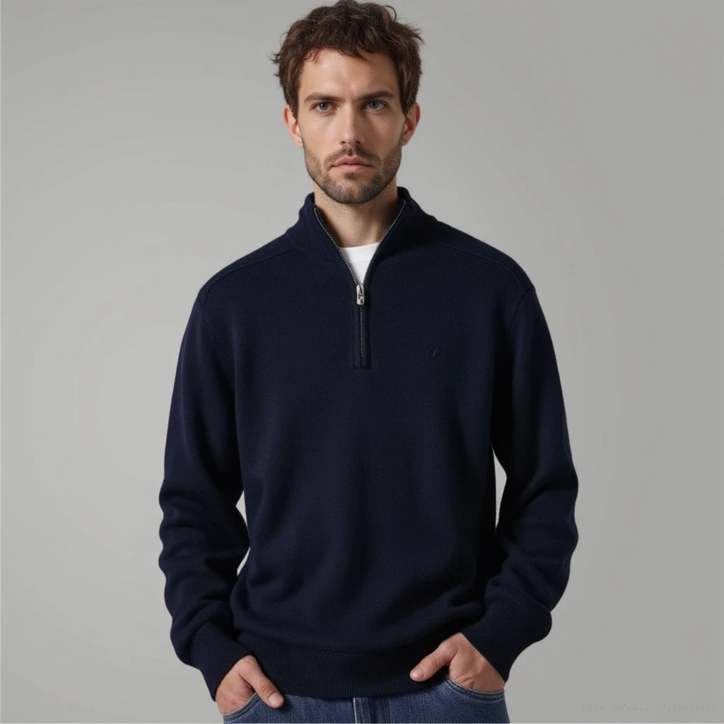 Men's Wool Half-Zip Pullover for Winter Layering – Navy Blue