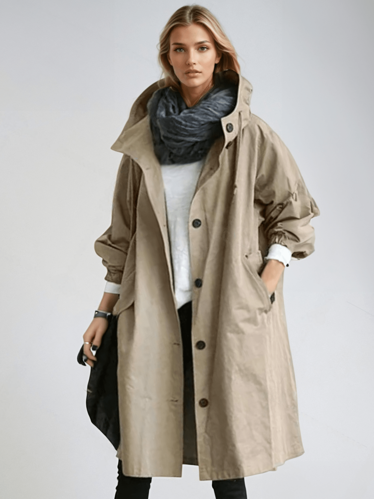 Women's Loose-Fit Hood-Detail Trench Coat – Brown