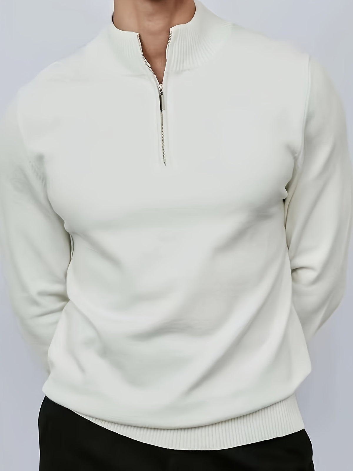 Men's Half-Zip High Neck Knit Pullover – White