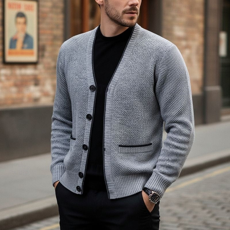 Men's Lined V-Neckline Button-Front Knit Cardigan – view 5