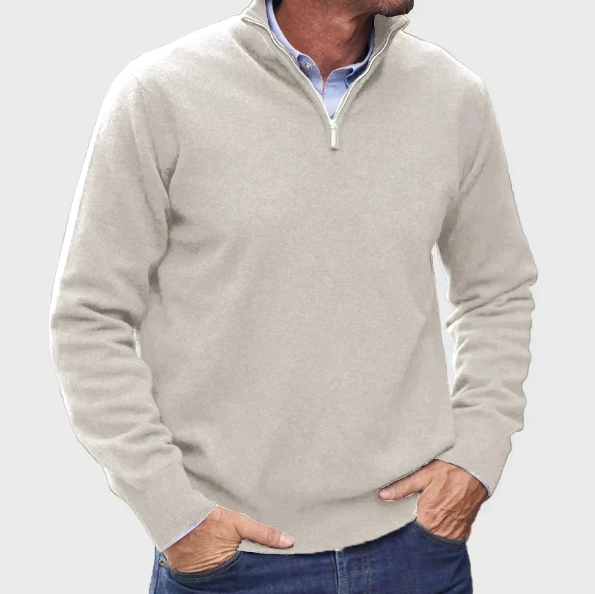Men's Quarter-Zip Knit Pullover – Light Gray