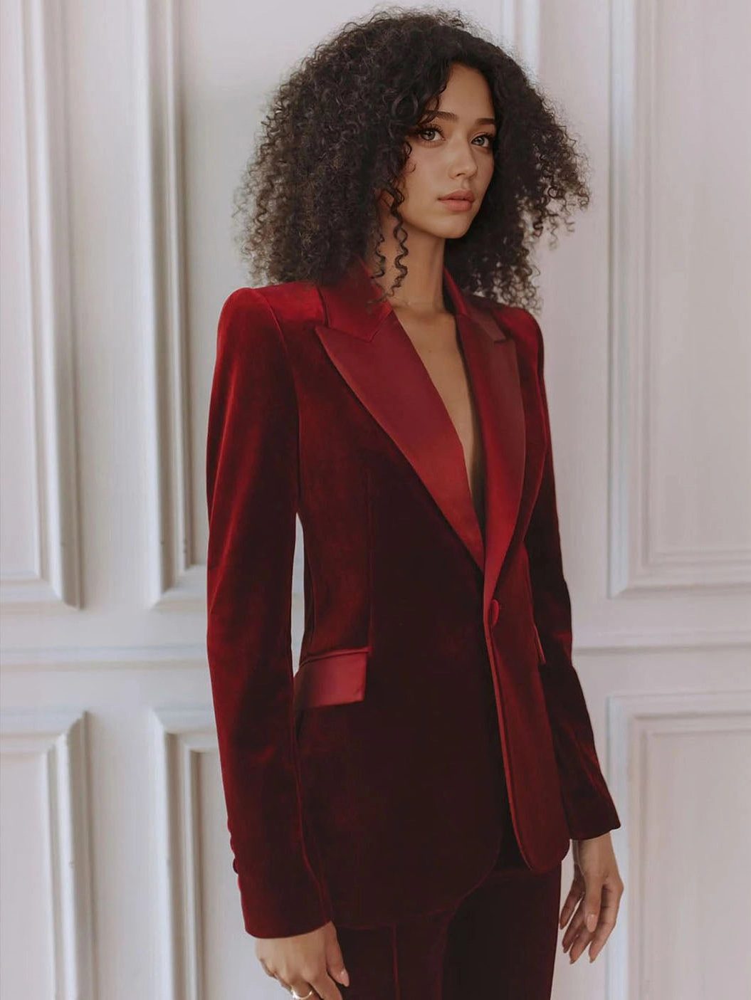 Women's Velour-Finish Blazer Flare Pants Set – view 4