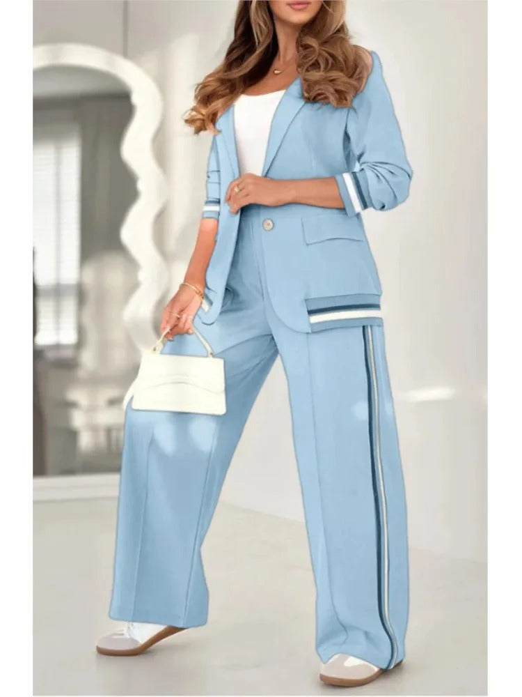 Women's Stripe Trim Wide-Cut Blazer Set – view 7