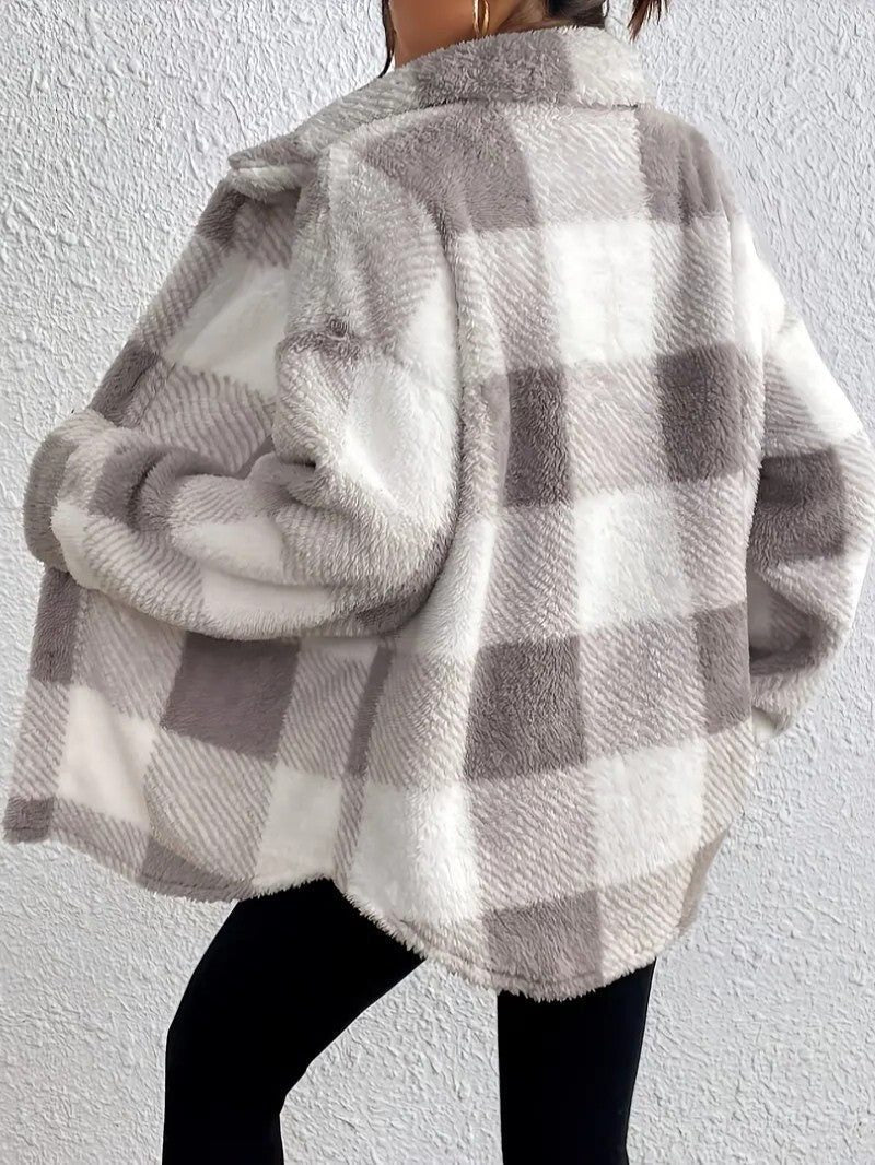 Women's Plaid Loose-Fit Button-Up Fluffy Jacket – view 2