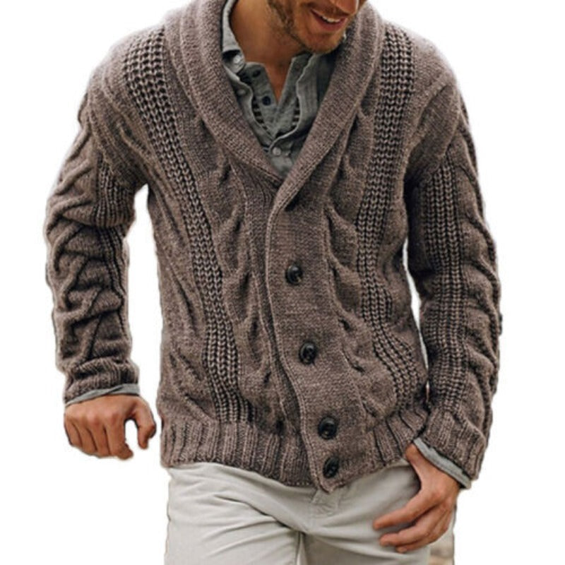 Men's Wool-Blend Button-Up Knit Cardigan – Brown