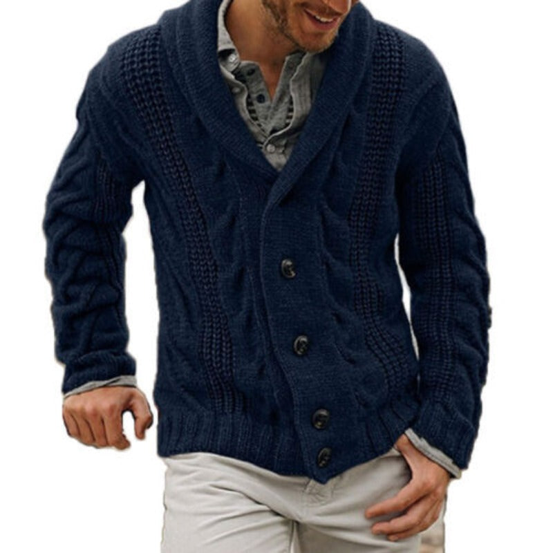 Men's Wool-Blend Button-Up Knit Cardigan – Navy