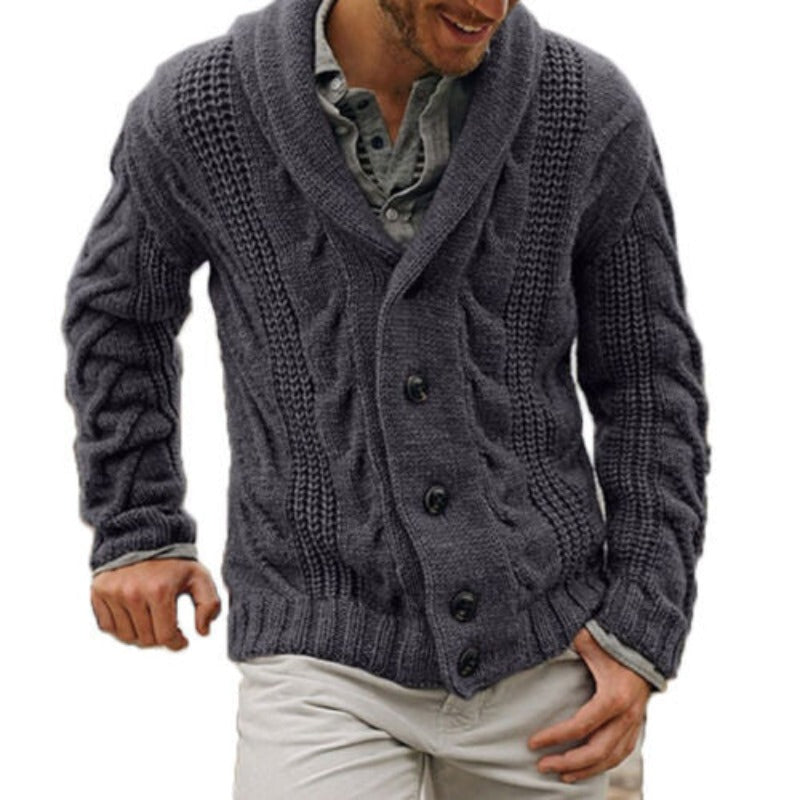 Men's Wool-Blend Button-Up Knit Cardigan – Dark Gray