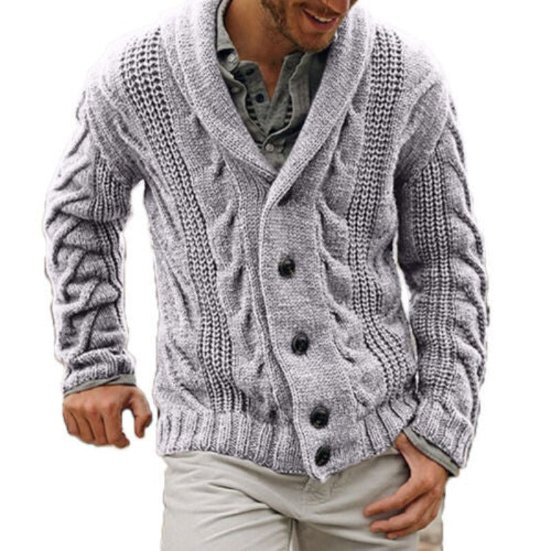 Men's Wool-Blend Button-Up Knit Cardigan – Light Gray