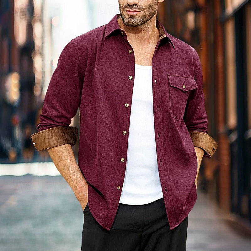 Men's Rugged Button-Front Overshirt – Wine