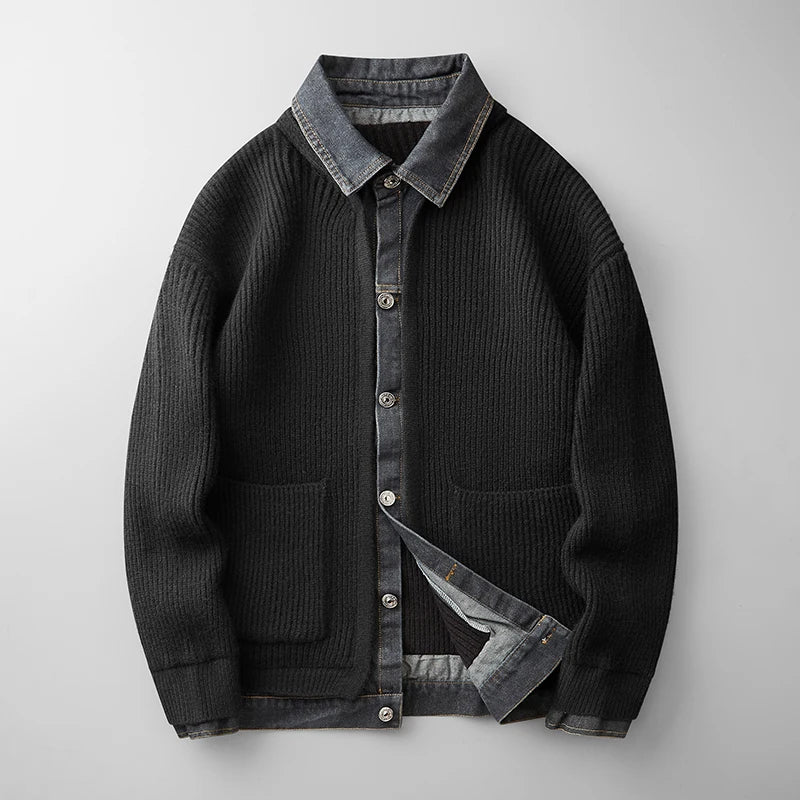 Men's Button-Front Knit Cardigan for Winter – Black