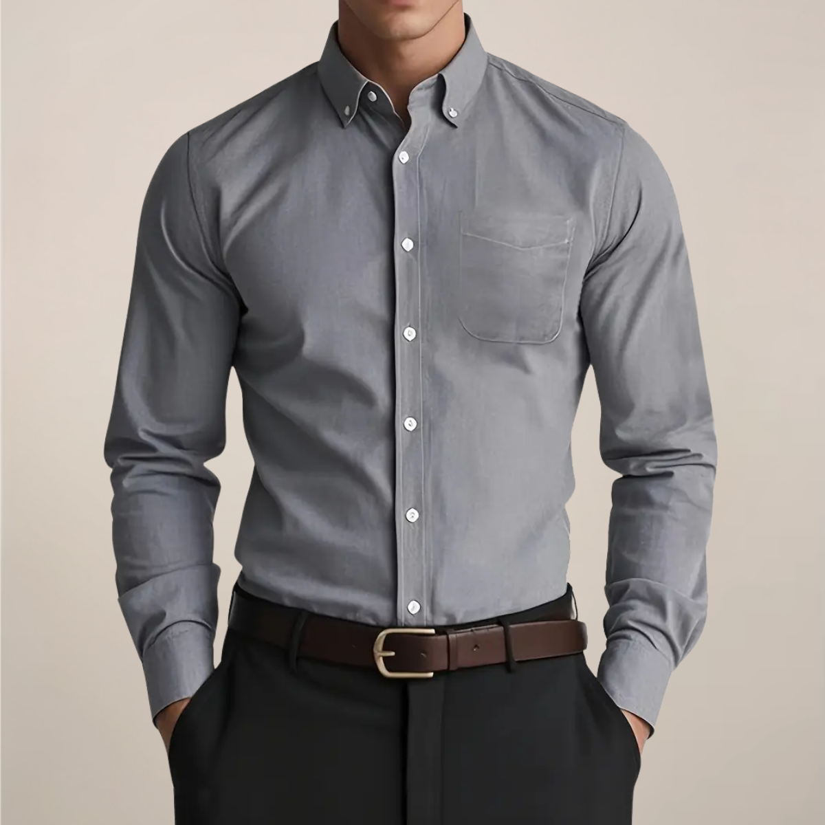 Men's Button-Front Collar Shirt – Gray