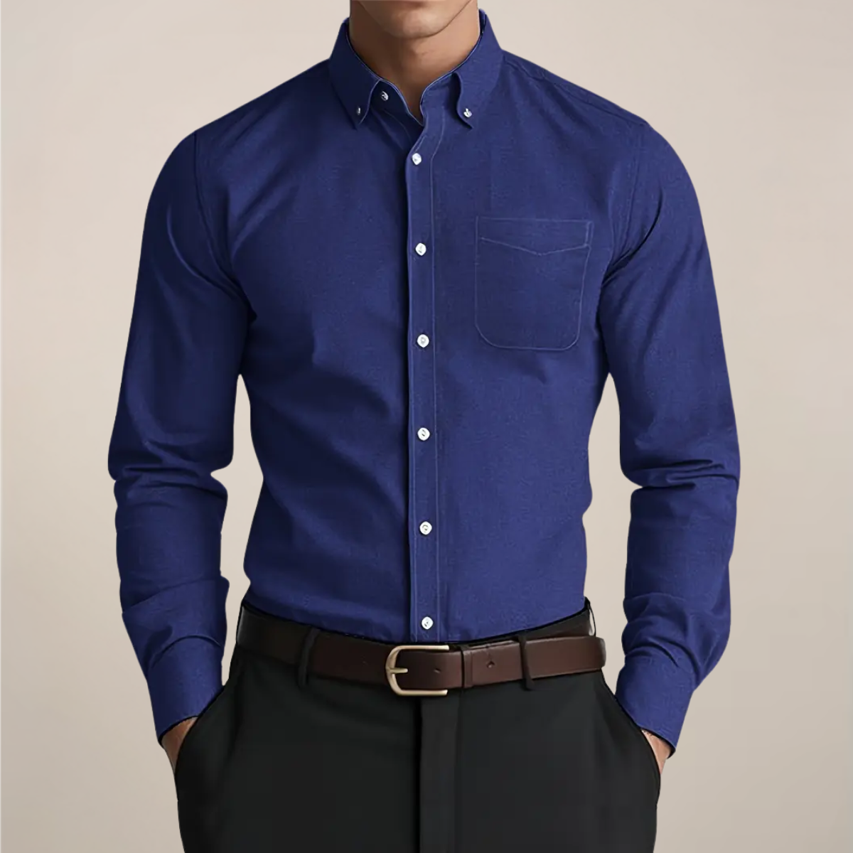 Men's Button-Front Collar Shirt – Navy Blue