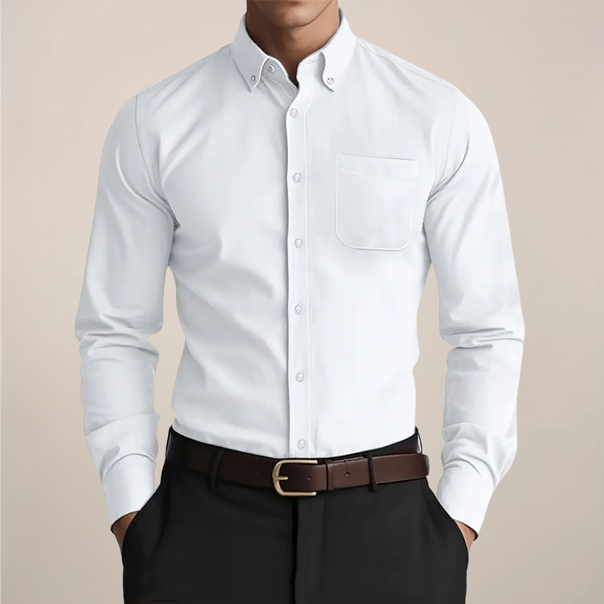 Men's Button-Front Collar Shirt – White
