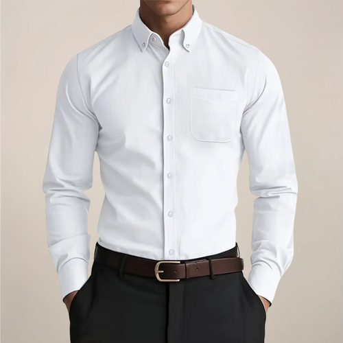 Men's Button-Front Collar Shirt – White