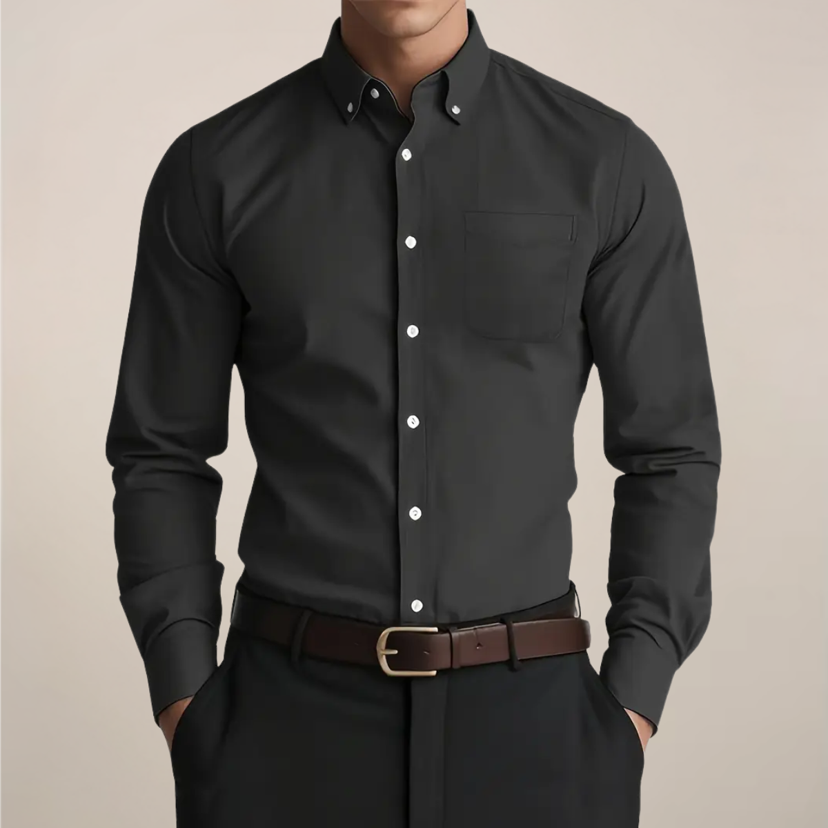 Men's Button-Front Collar Shirt – Black