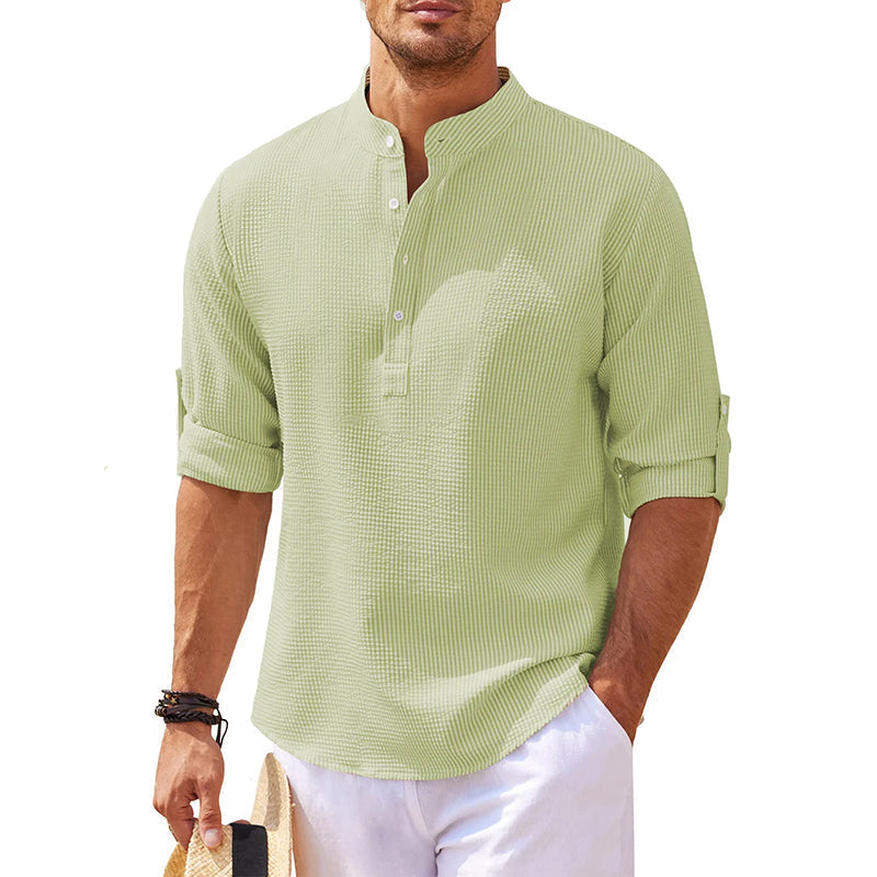 Men's Grandad Collar Popover Shirt for Layering – Light Green