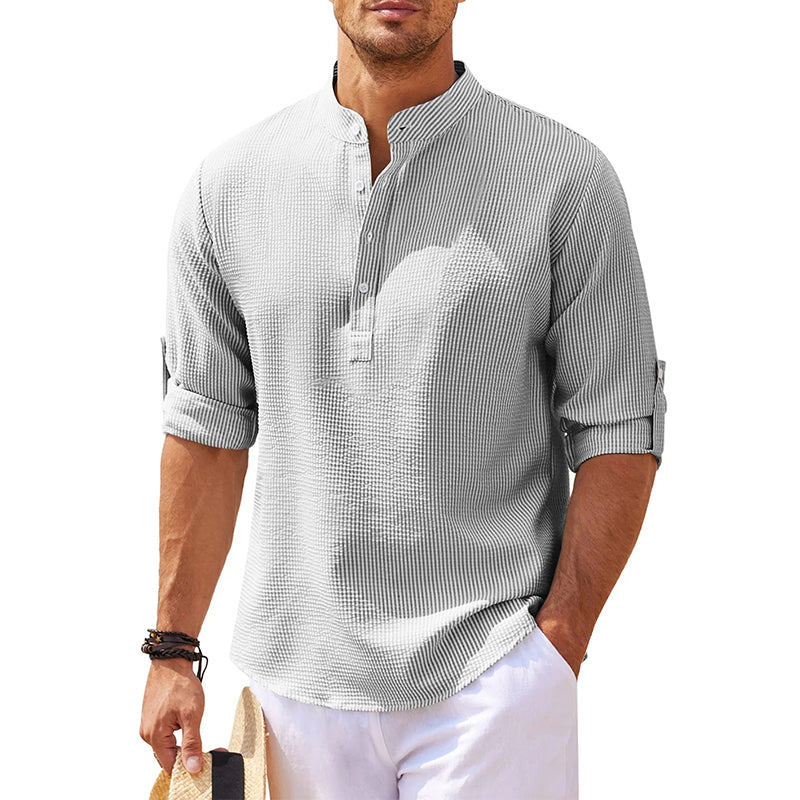 Men's Grandad Collar Popover Shirt for Layering – view 9