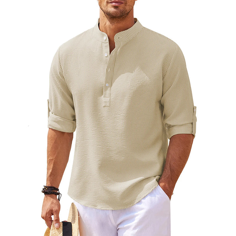 Men's Grandad Collar Popover Shirt for Layering – view 10