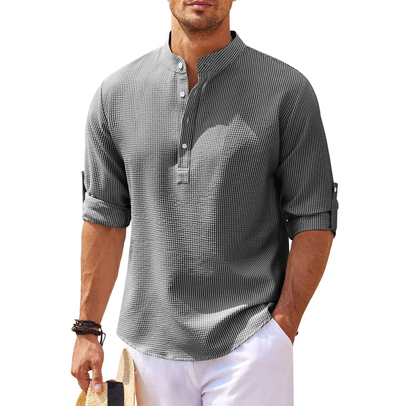 Men's Grandad Collar Popover Shirt for Layering – Gray
