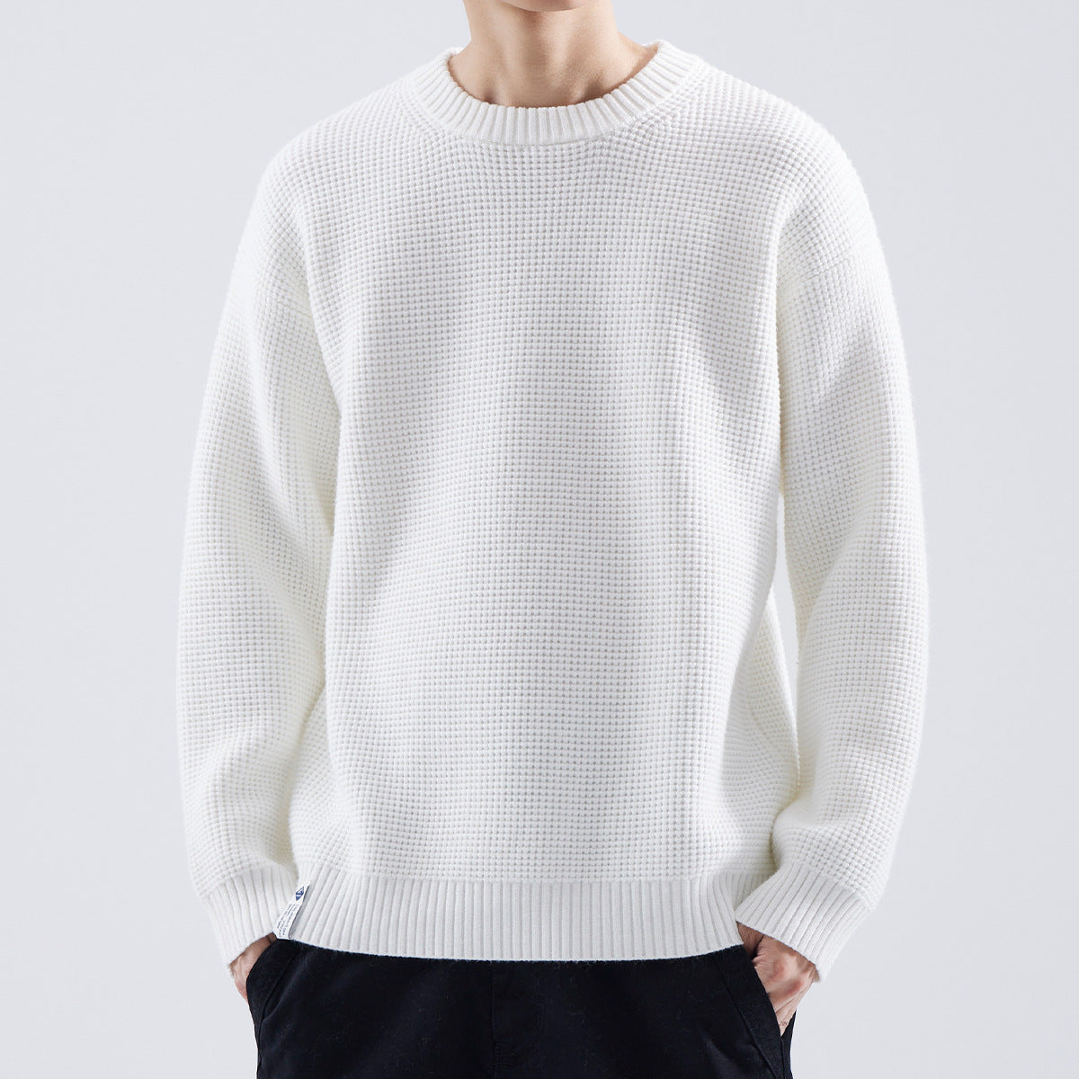 Men's Textured Crewneck Knit Pullover – White