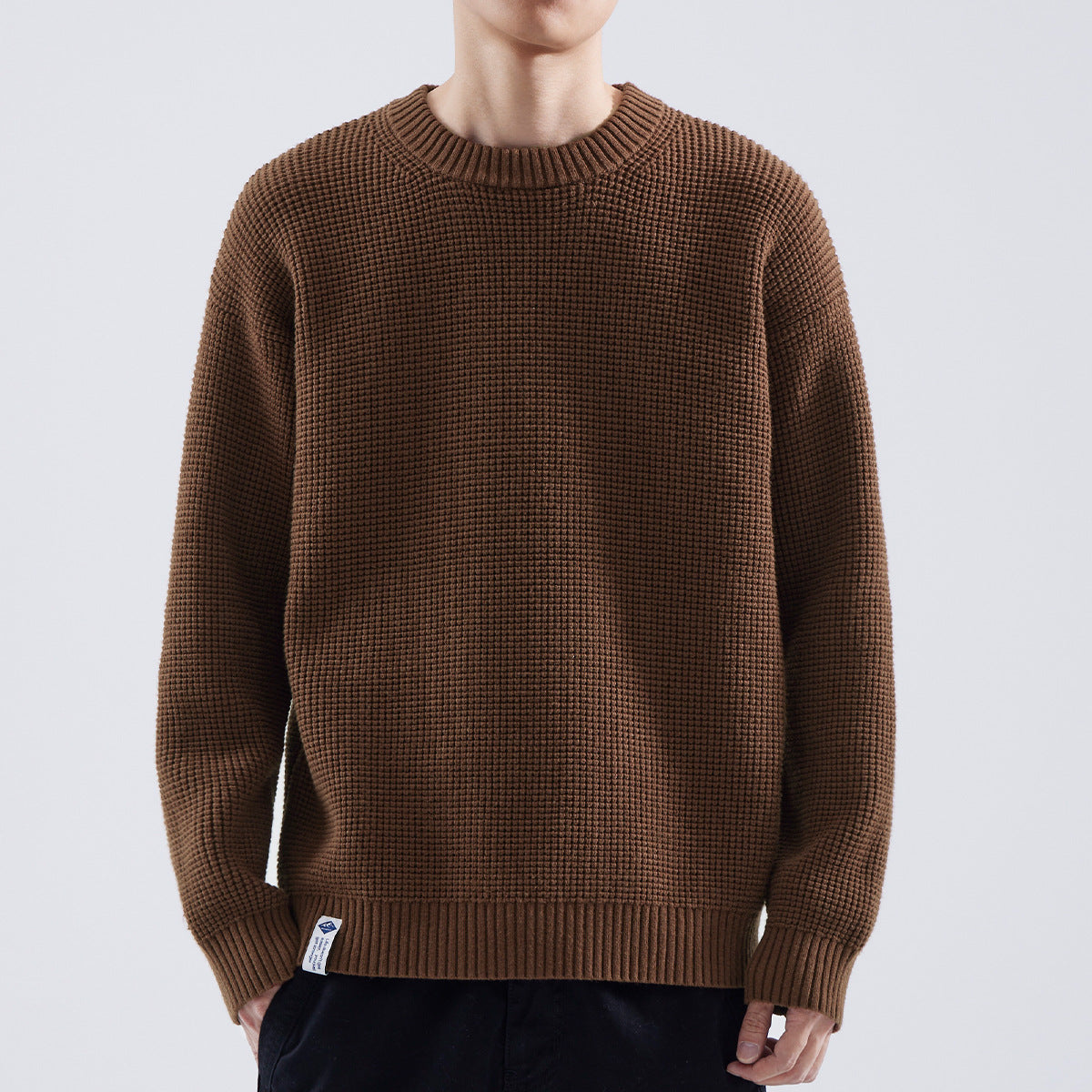 Men's Textured Crewneck Knit Pullover – Brown