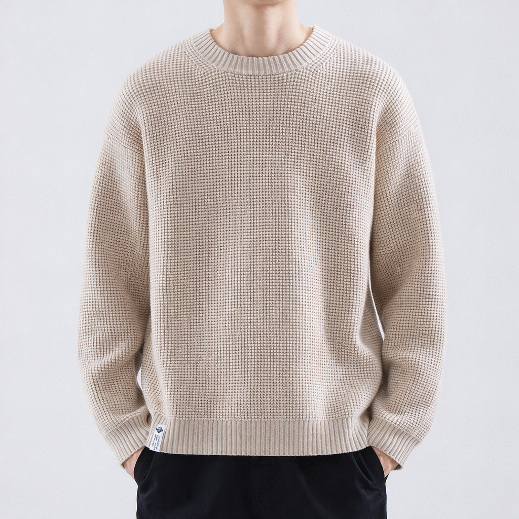 Men's Textured Crewneck Knit Pullover – Beige