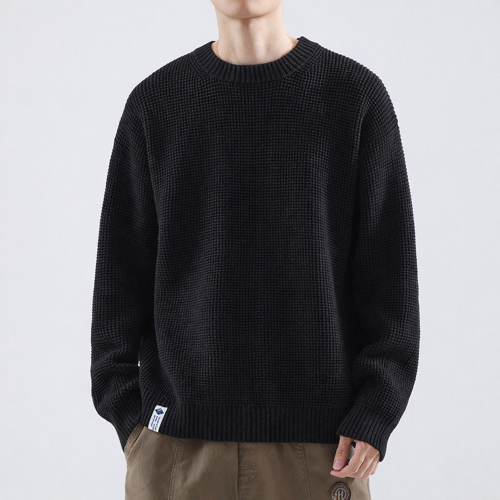 Men's Textured Crewneck Knit Pullover – Black