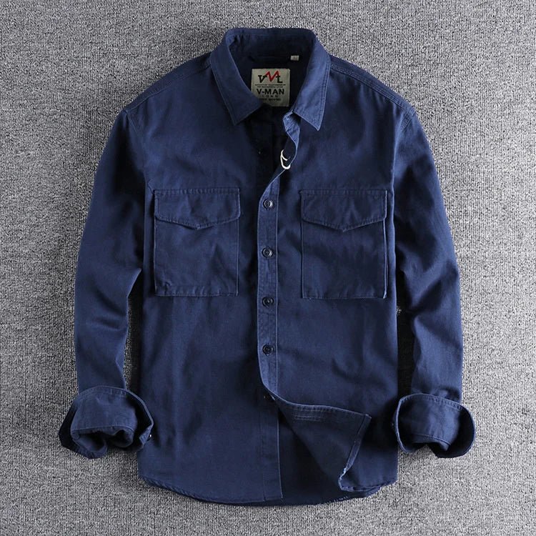 Men's Utility Button-Up Overshirt for Walking – Navy Blue