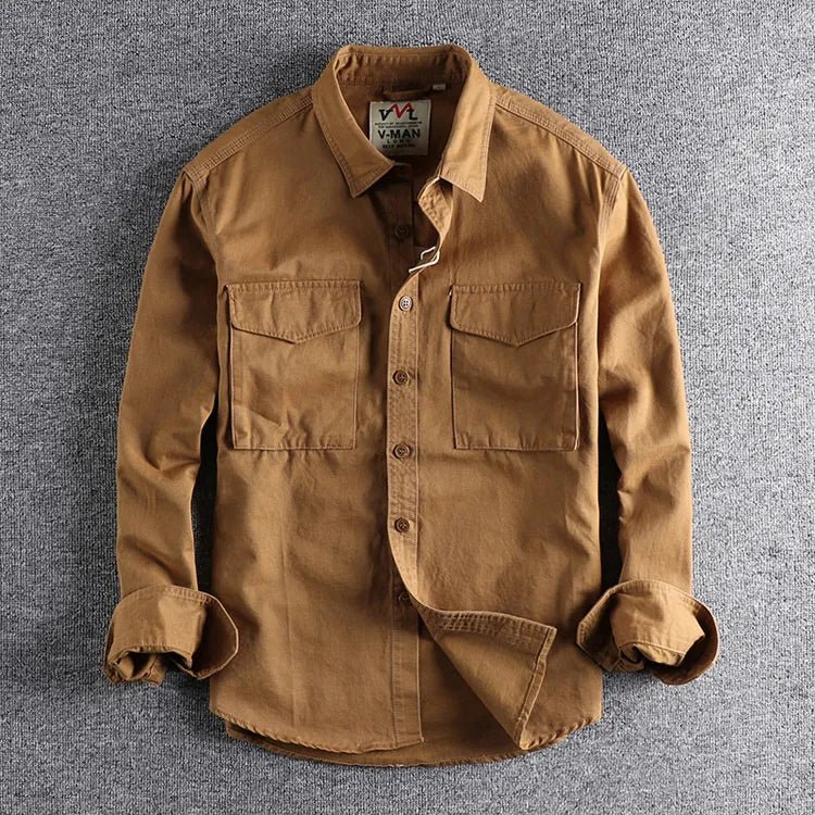 Men's Utility Button-Up Overshirt for Walking – Khaki