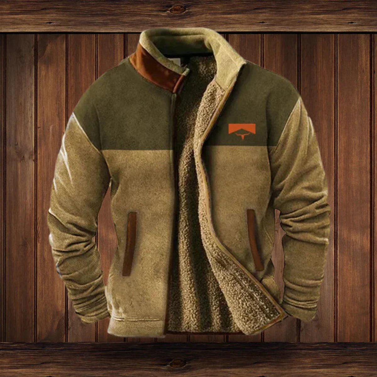 Men's Aztec Print Sherpa-Backed Cardigan Jacket – Brown