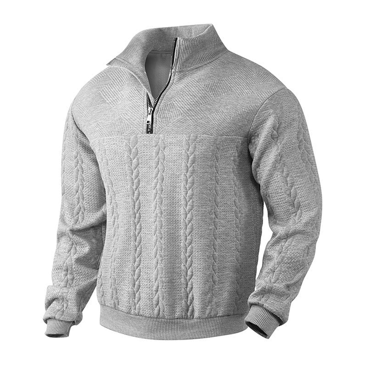 Men's Cable-Knit Sweater Quarter-Zip Sweater for Winter – Heather Gray