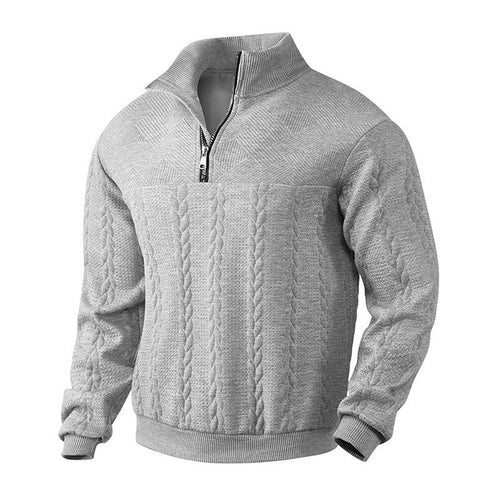 Men's Cable-Knit Sweater Quarter-Zip Sweater for Winter – Heather Gray