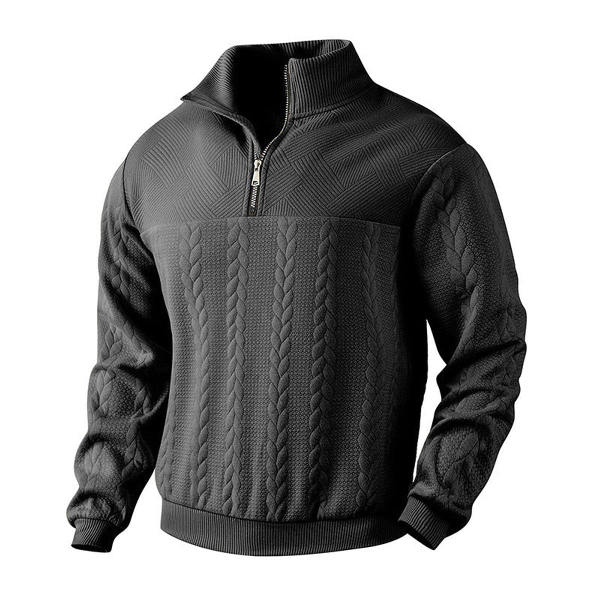 Men's Cable-Knit Sweater Quarter-Zip Sweater for Winter – Black