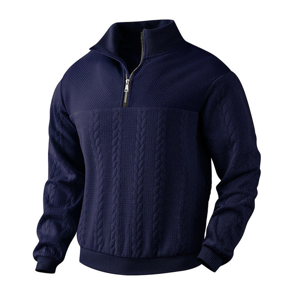 Men's Cable-Knit Sweater Quarter-Zip Sweater for Winter – Navy Blue