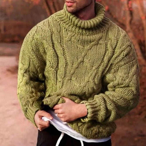 Men's Chunky-Knit Cable-Stitch Roll-Neck Pullover – Green