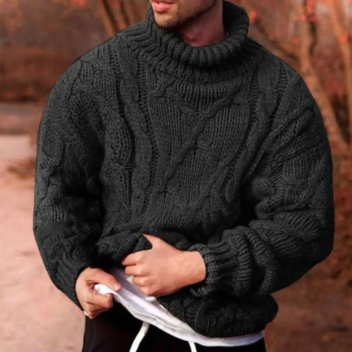 Men's Chunky-Knit Cable-Stitch Roll-Neck Pullover – Black