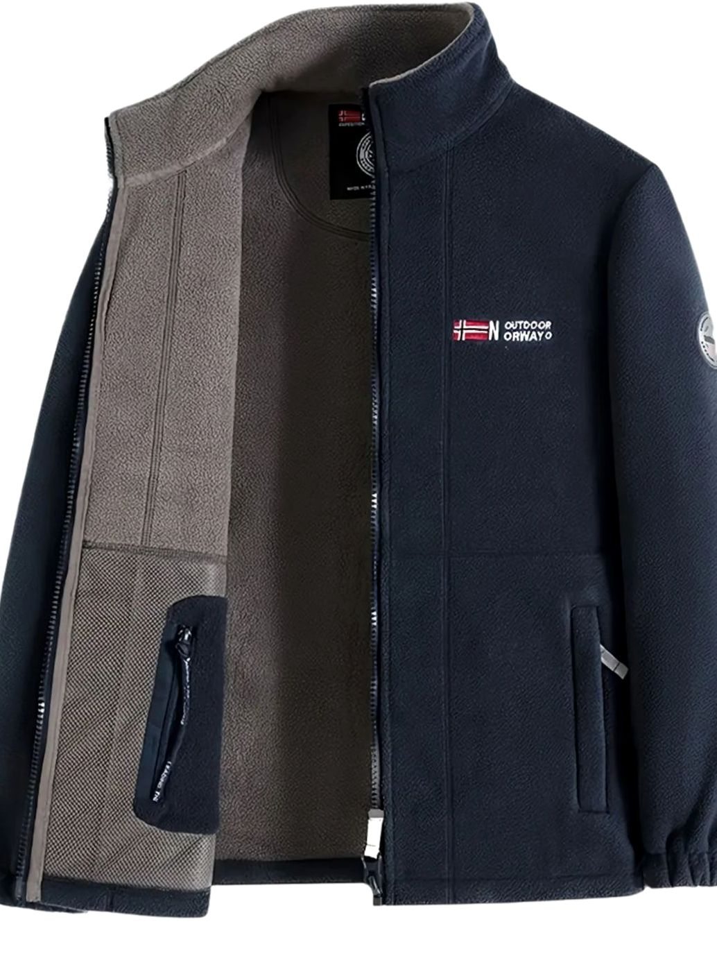 Men's Zip-Front Stand-Collar Fleece Jacket – Navy