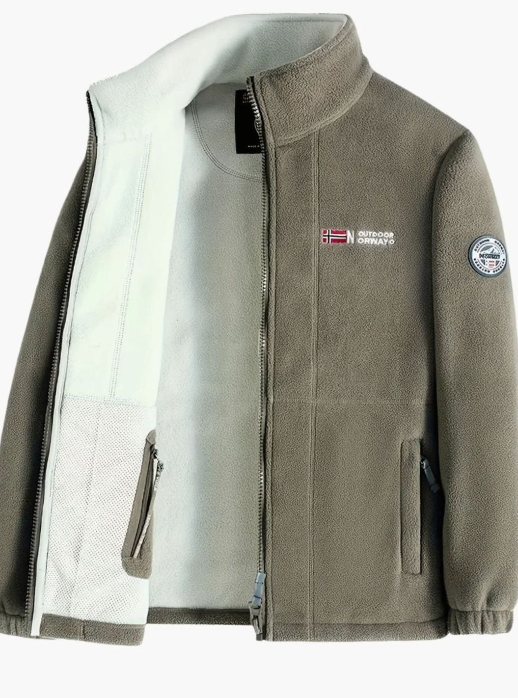 Men's Zip-Front Stand-Collar Fleece Jacket – Beige
