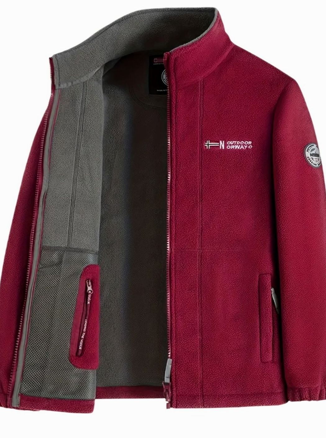 Men's Zip-Front Stand-Collar Fleece Jacket – Red