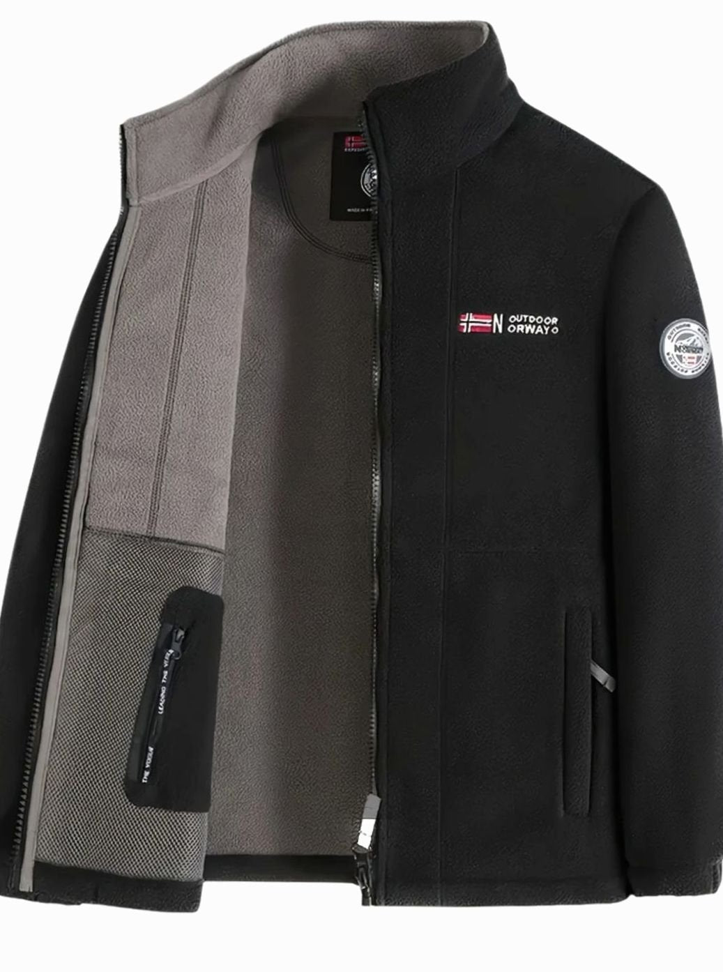 Men's Zip-Front Stand-Collar Fleece Jacket – Black