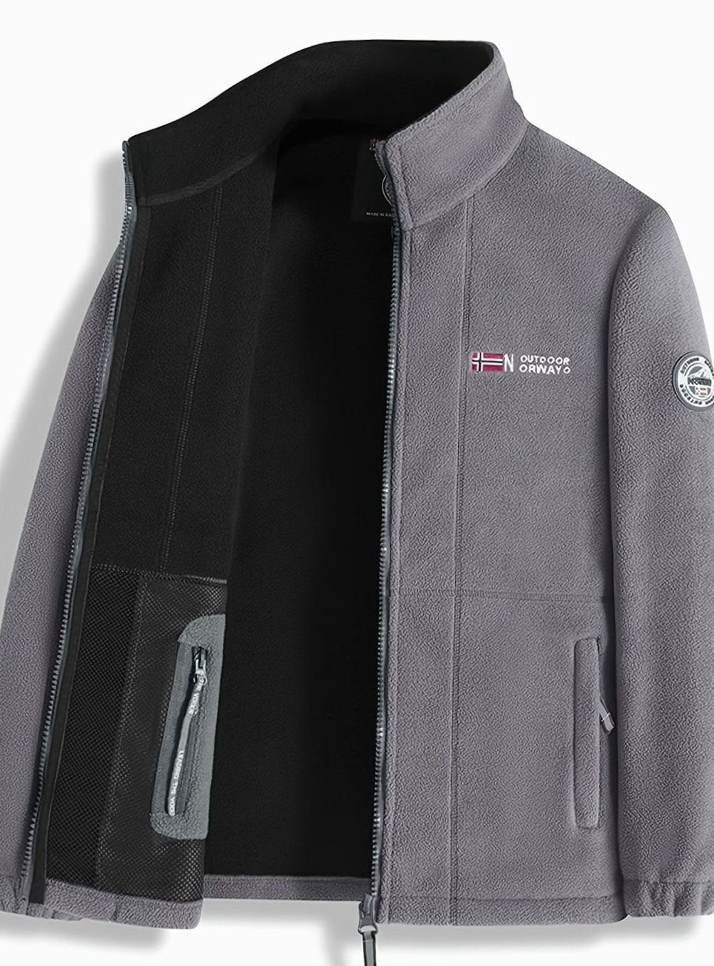 Men's Zip-Front Stand-Collar Fleece Jacket – Gray