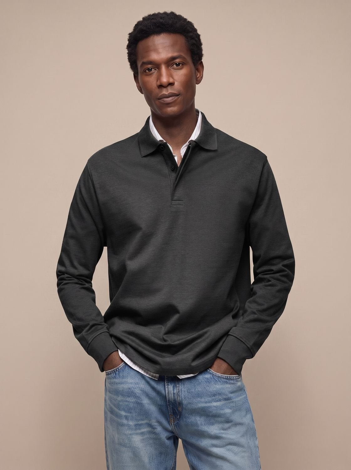 Men's Timeless Long-Sleeve Cotton Polo Shirt – Black